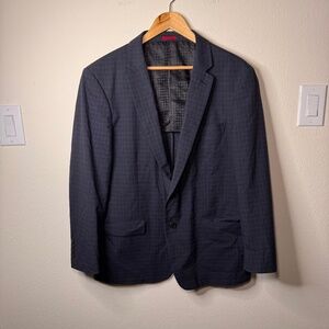 John Varvatos USA Blazer Men's 44R Blue Charcoal Plaid Classic Office Business